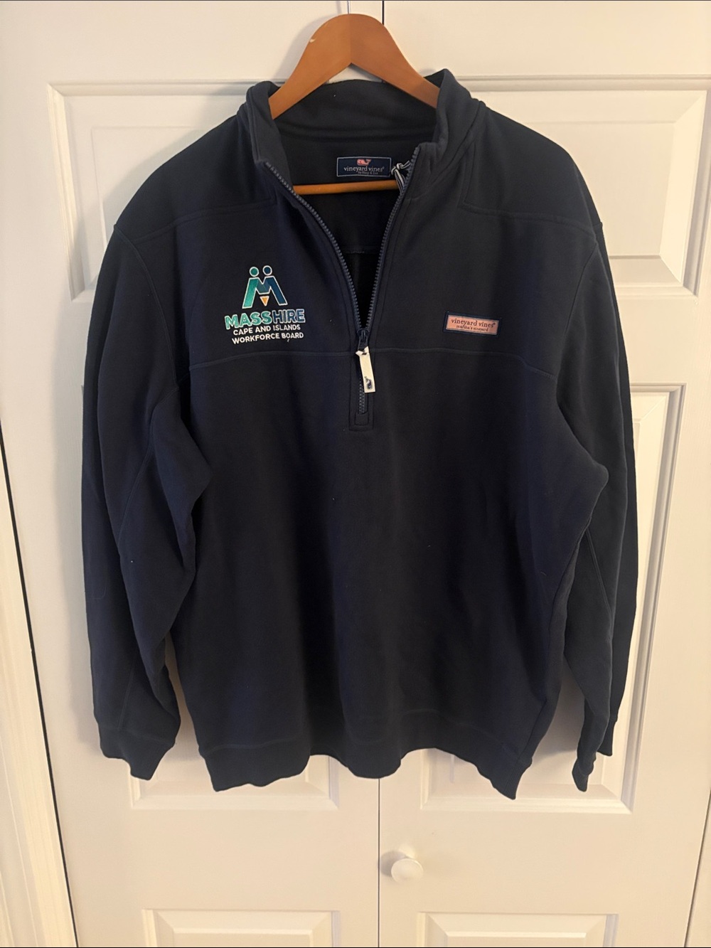 Vineyard Vines Navy Quarter-Zip Sweater with MassHire Logo